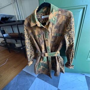 Anthropologie Green and Brown Patterned Utility Jacket